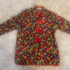 Silk Floral Frog Closure Mandarin Collar Jacket M